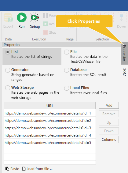 Edit URL List Iterator